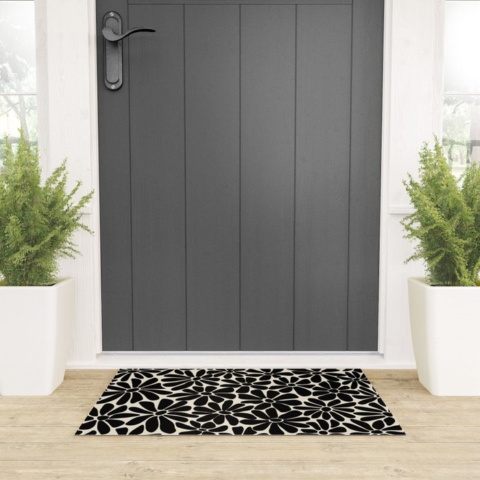 Black and White Retro Floral Art Print  Welcome Mat Gallery Image 3