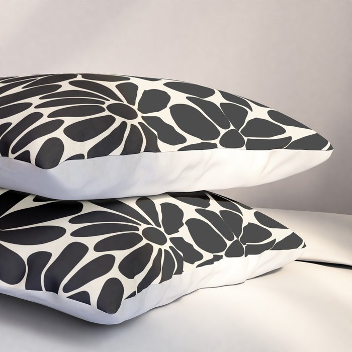 Black and White Retro Floral Art Print  Pillow Sham Gallery Image 3