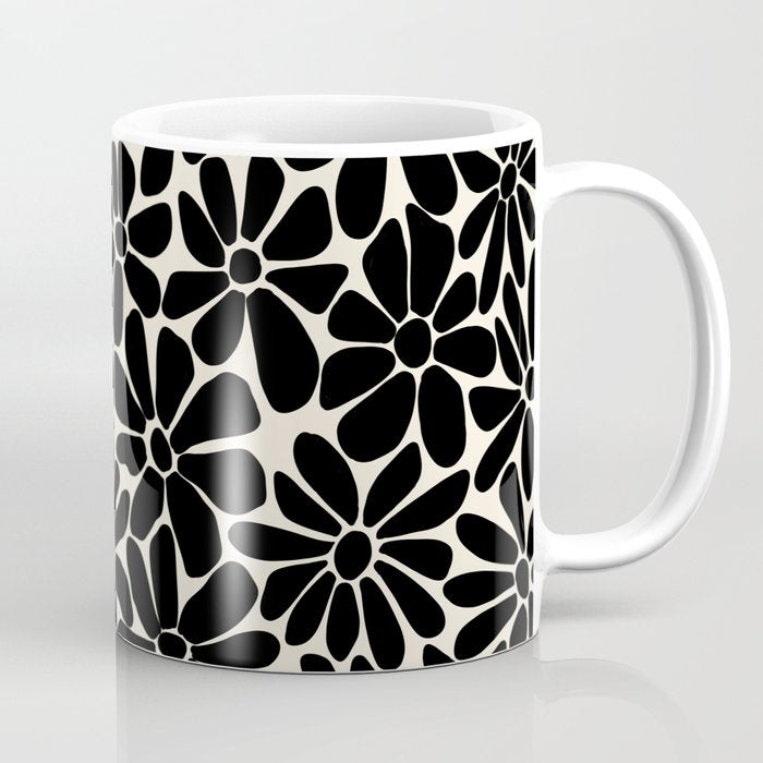 Black and White Retro Floral Art Print  Coffee Mug Gallery Image 1