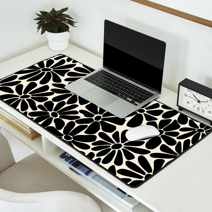 Black and White Retro Floral Art Print  Desk Mat Gallery Image 2