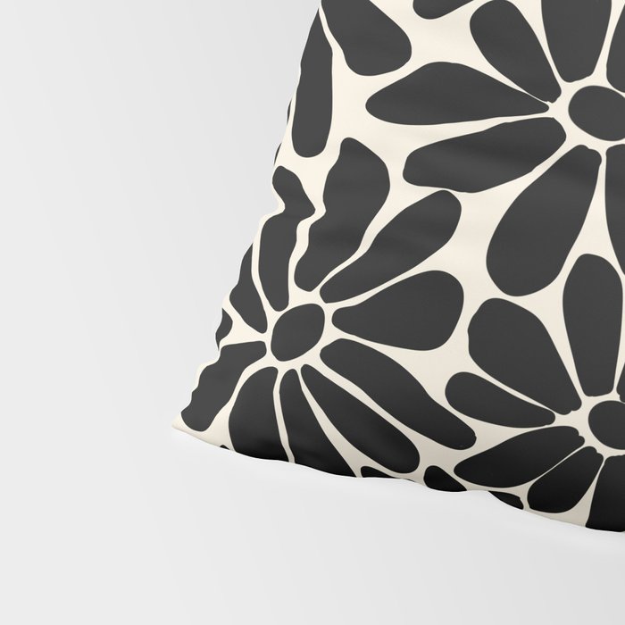 Black and White Retro Floral Art Print  Pillow Sham Gallery Image 4