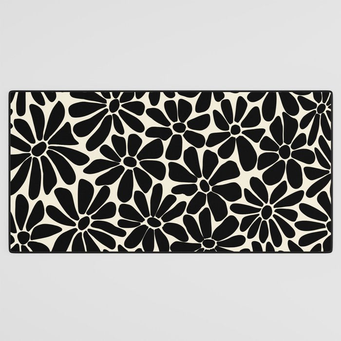 Black and White Retro Floral Art Print  Desk Mat Gallery Image 3