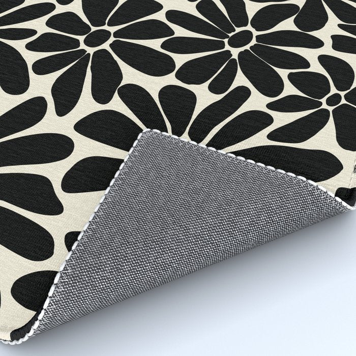 Black and White Retro Floral Art Print  Rug Gallery Image 4