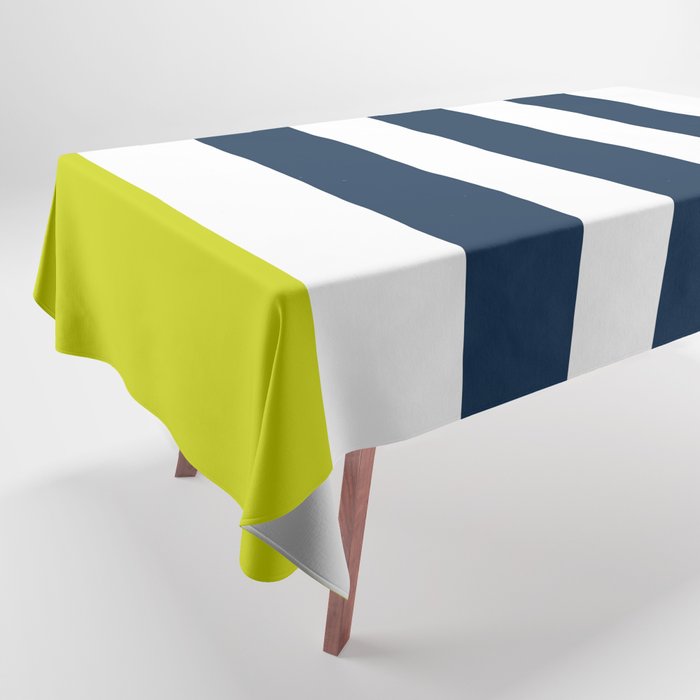 Modern Classy Navy Blue Lime Green STRIPES Tablecloth Gallery Image 1