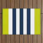 Modern Classy Navy Blue Lime Green STRIPES Outdoor Rug Gallery Image 1