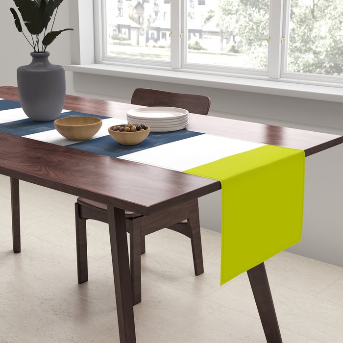 Modern Classy Navy Blue Lime Green STRIPES Table Runner Gallery Image 2