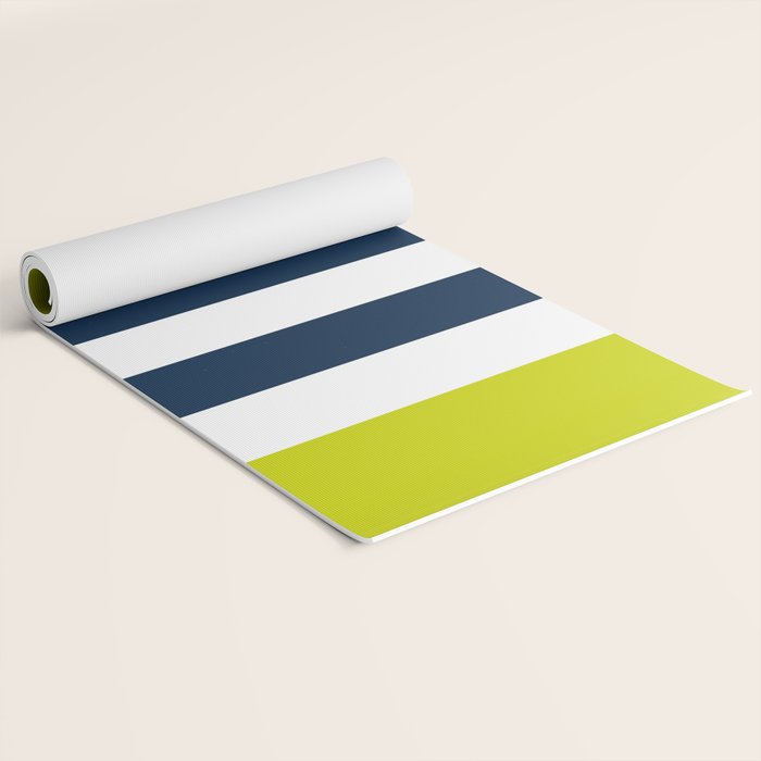 Modern Classy Navy Blue Lime Green STRIPES Yoga Mat Gallery Image 2