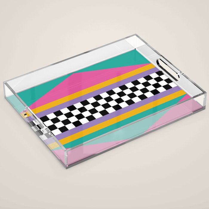 Checkered pattern grid / Vintage 80s / Retro 90s Acrylic Tray Gallery Image 1