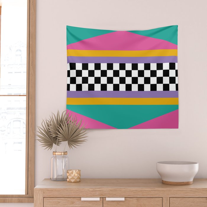 Checkered pattern grid / Vintage 80s / Retro 90s Wall Tapestry Gallery Image 2