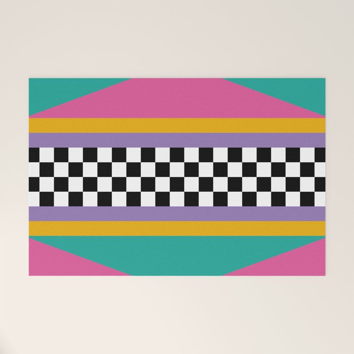 Checkered pattern grid / Vintage 80s / Retro 90s Welcome Mat Gallery Image 1