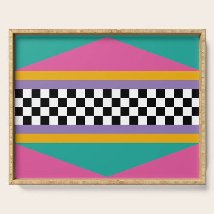 Checkered pattern grid / Vintage 80s / Retro 90s Serving Tray Gallery Image 1