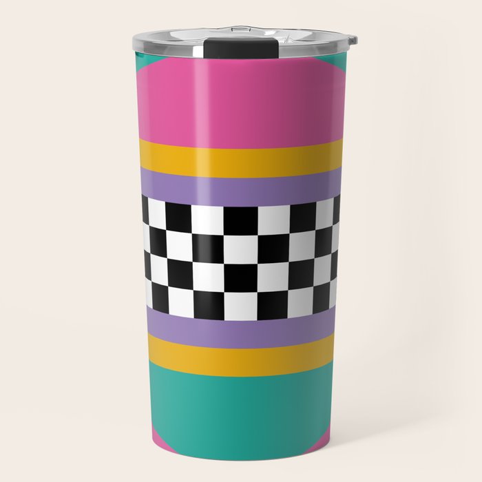 Checkered pattern grid / Vintage 80s / Retro 90s Travel Mug Gallery Image 1