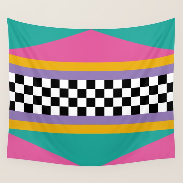 Checkered pattern grid / Vintage 80s / Retro 90s Wall Tapestry Gallery Image 1