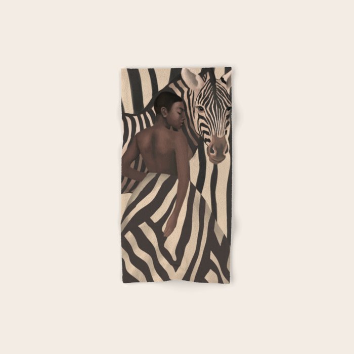 Woman and Zebra in Bold Stripes Bath Towel Gallery Image 1