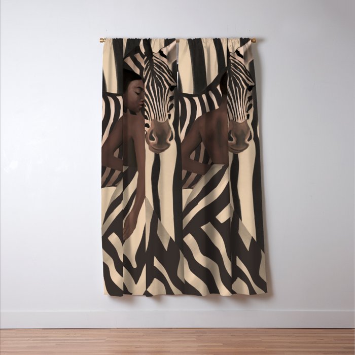 Woman and Zebra in Bold Stripes Window Curtain Gallery Image 3