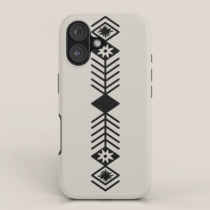 Black aztec lines and flowers on neutral iPhone Case Gallery Image 1