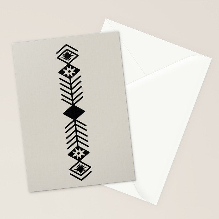 Black aztec lines and flowers on neutral Stationery Card Gallery Image 2