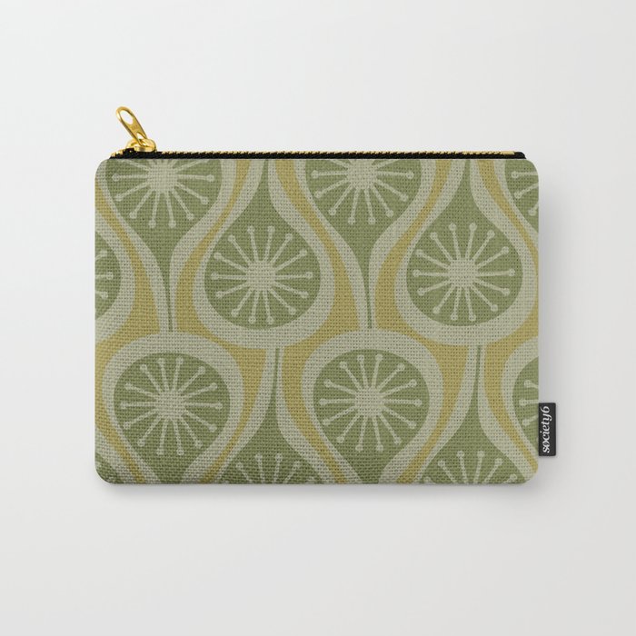 Mid Century Modern Atomic Drops Retro Pattern in Vintage Olive Green and Celadon Tones Carry All Pouch Gallery Image 1