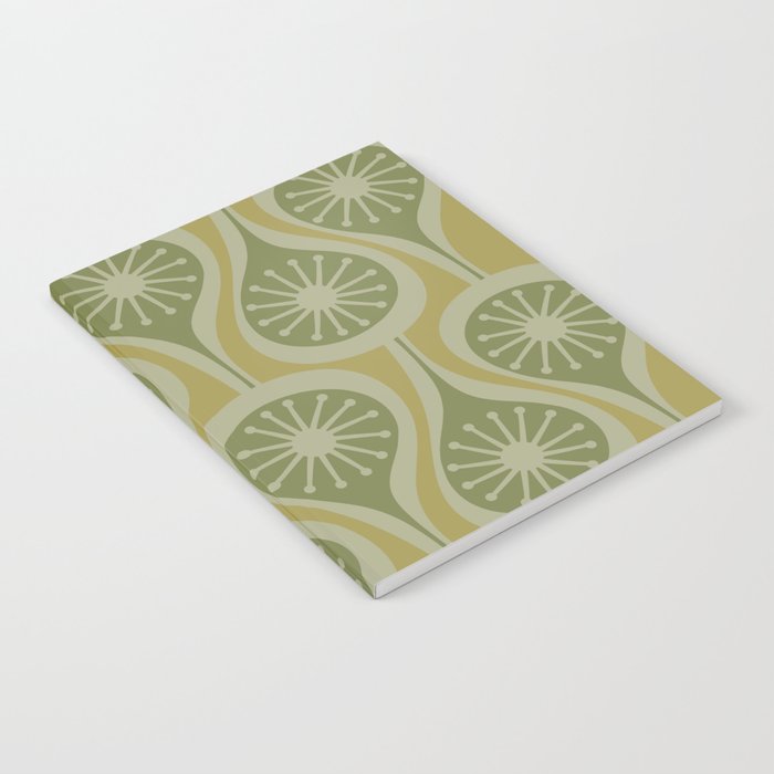 Mid Century Modern Atomic Drops Retro Pattern in Vintage Olive Green and Celadon Tones Notebook Gallery Image 1