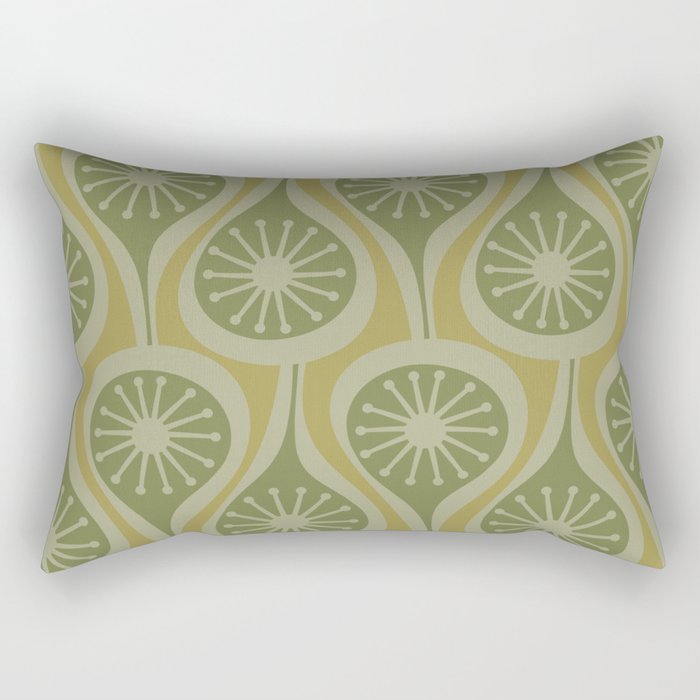 Mid Century Modern Atomic Drops Retro Pattern in Vintage Olive Green and Celadon Tones Rectangular Pillow Gallery Image 1