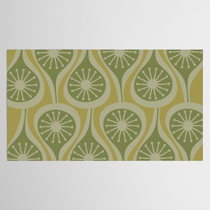 Mid Century Modern Atomic Drops Retro Pattern in Vintage Olive Green and Celadon Tones Tablecloth Gallery Image 2