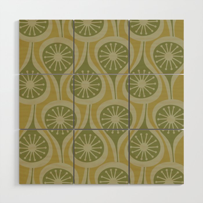 Mid Century Modern Atomic Drops Retro Pattern in Vintage Olive Green and Celadon Tones Wood Wall Art Gallery Image 1