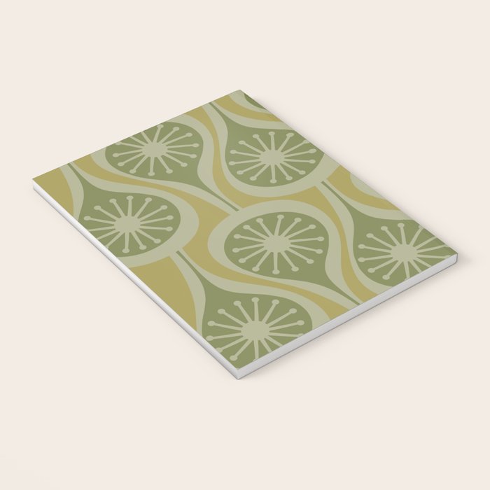 Mid Century Modern Atomic Drops Retro Pattern in Vintage Olive Green and Celadon Tones Notebook Gallery Image 3