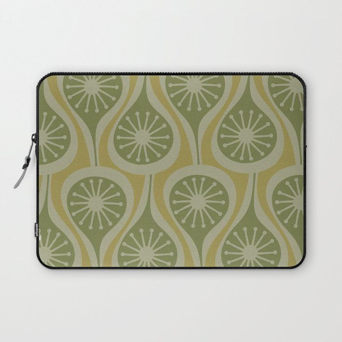 Mid Century Modern Atomic Drops Retro Pattern in Vintage Olive Green and Celadon Tones Laptop Sleeve Gallery Image 1