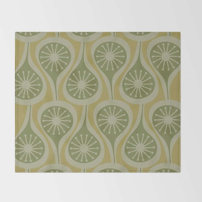 Mid Century Modern Atomic Drops Retro Pattern in Vintage Olive Green and Celadon Tones Throw Blanket Gallery Image 2