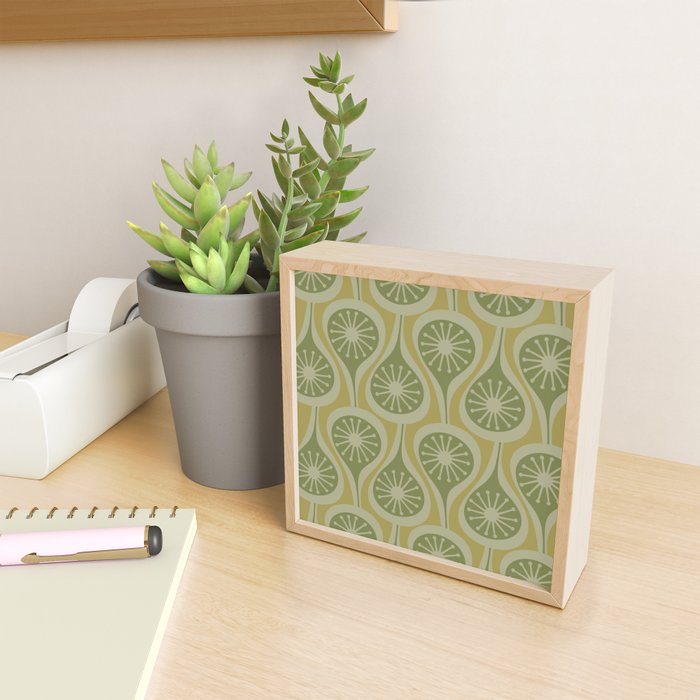 Mid Century Modern Atomic Drops Retro Pattern in Vintage Olive Green and Celadon Tones Mini Art Print Gallery Image 2