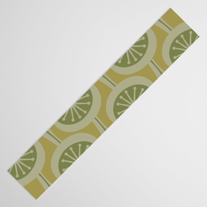 Mid Century Modern Atomic Drops Retro Pattern in Vintage Olive Green and Celadon Tones Table Runner Gallery Image 3
