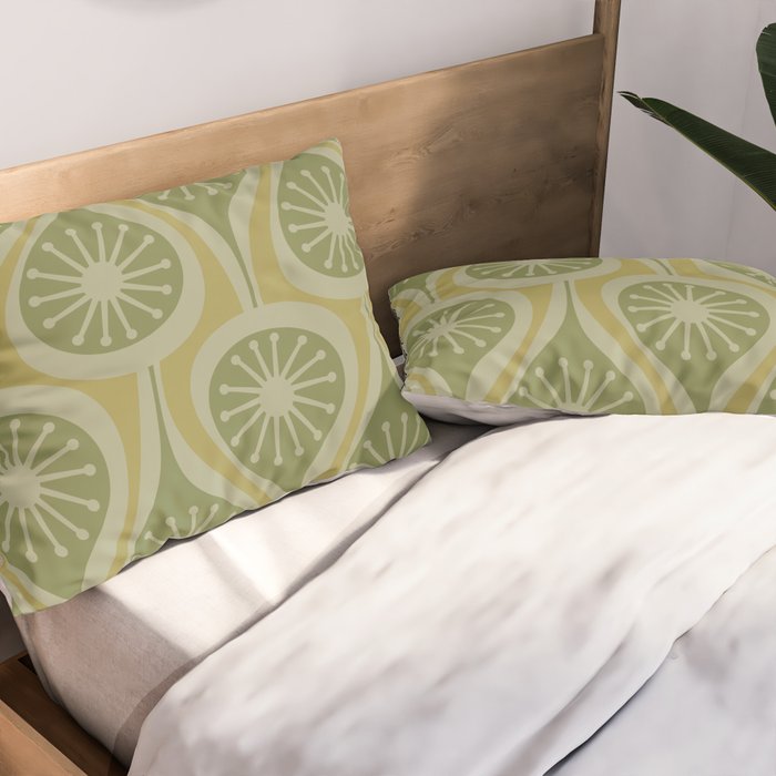 Mid Century Modern Atomic Drops Retro Pattern in Vintage Olive Green and Celadon Tones Pillow Sham Gallery Image 2