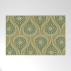 Mid Century Modern Atomic Drops Retro Pattern in Vintage Olive Green and Celadon Tones Welcome Mat Gallery Image 1