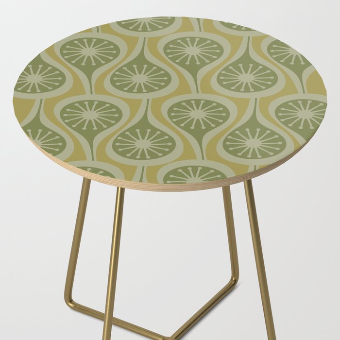 Mid Century Modern Atomic Drops Retro Pattern in Vintage Olive Green and Celadon Tones Side Table Gallery Image 2
