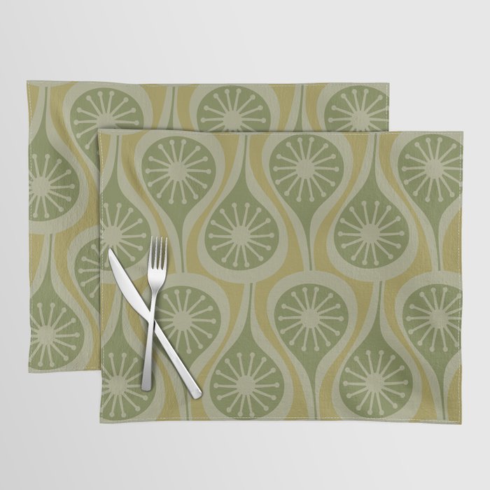 Mid Century Modern Atomic Drops Retro Pattern in Vintage Olive Green and Celadon Tones Placemat Gallery Image 1
