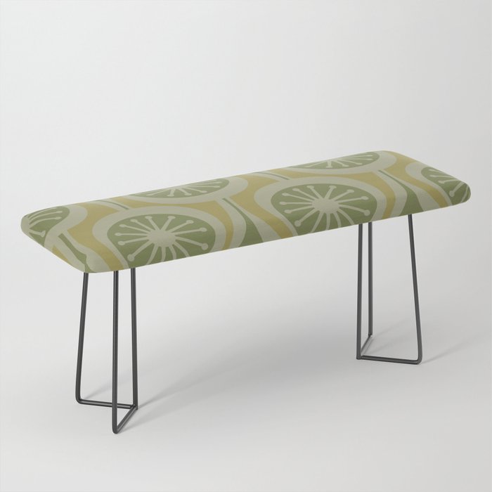 Mid Century Modern Atomic Drops Retro Pattern in Vintage Olive Green and Celadon Tones Bench Gallery Image 1