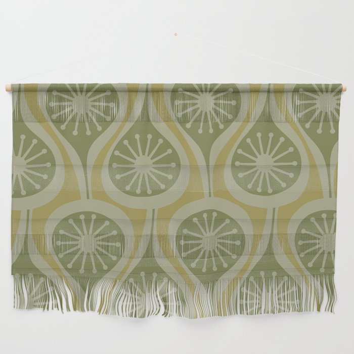 Mid Century Modern Atomic Drops Retro Pattern in Vintage Olive Green and Celadon Tones Wall Hanging Gallery Image 1