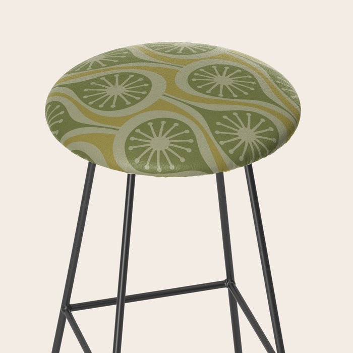 Mid Century Modern Atomic Drops Retro Pattern in Vintage Olive Green and Celadon Tones Stool Gallery Image 2