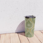 Mid Century Modern Atomic Drops Retro Pattern in Vintage Olive Green and Celadon Tones Travel Mug Gallery Image 4