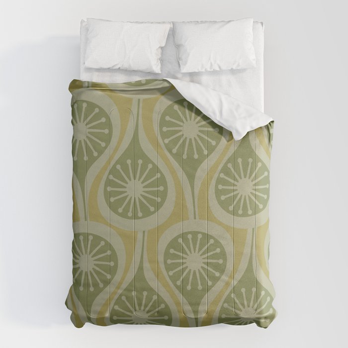 Mid Century Modern Atomic Drops Retro Pattern in Vintage Olive Green and Celadon Tones Comforter Gallery Image 6