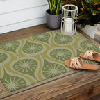 Mid Century Modern Atomic Drops Retro Pattern in Vintage Olive Green and Celadon Tones Outdoor Rug Gallery Image 2
