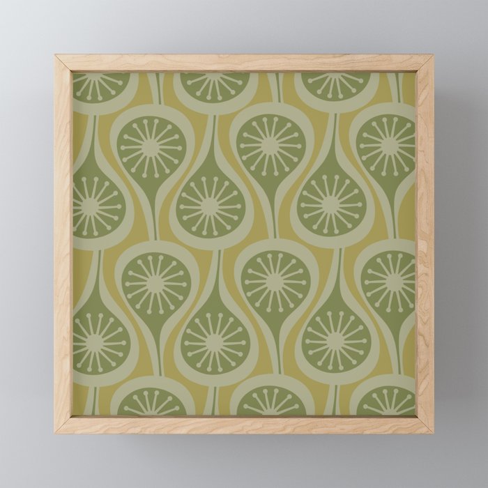 Mid Century Modern Atomic Drops Retro Pattern in Vintage Olive Green and Celadon Tones Mini Art Print Gallery Image 1
