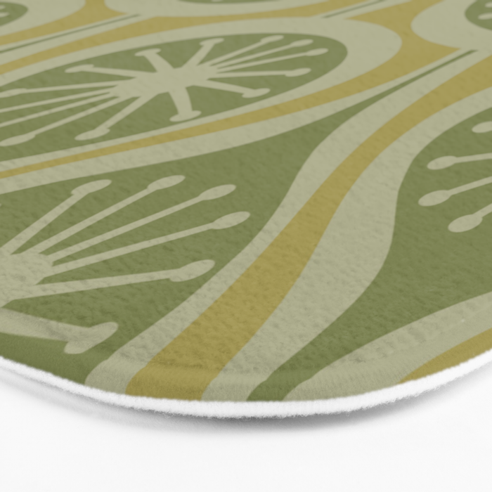 Mid Century Modern Atomic Drops Retro Pattern in Vintage Olive Green and Celadon Tones Bath Mat Gallery Image 3