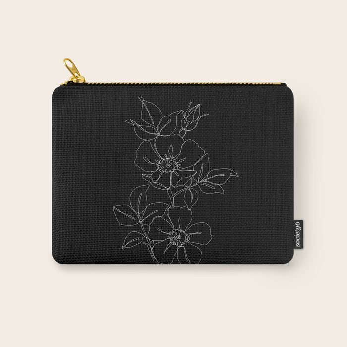 Botanical illustration one line drawing - Rose Black Carry All Pouch Gallery Image 1
