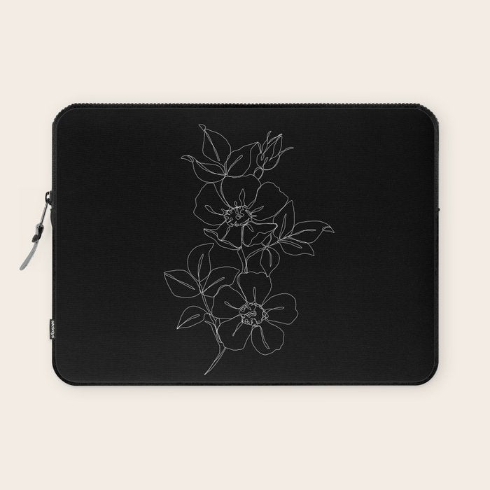 Botanical illustration one line drawing - Rose Black Laptop Sleeve Gallery Image 1