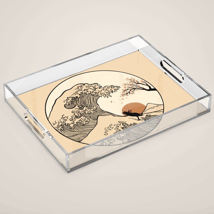 Autumn Tree spring fall Great Wave cat reading Acrylic Tray Gallery Image 1