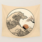 Autumn Tree spring fall Great Wave cat reading Wall Tapestry Gallery Image 4
