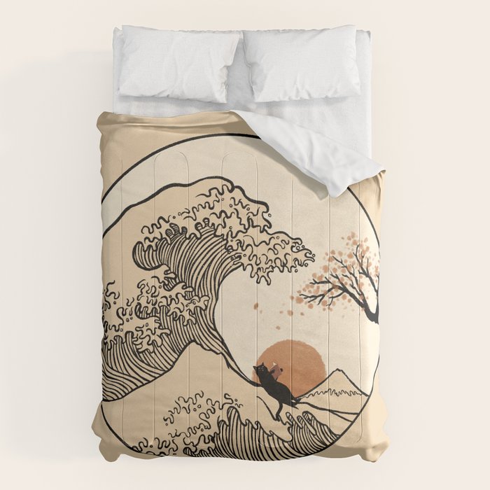 Autumn Tree spring fall Great Wave cat reading Comforter Gallery Image 6