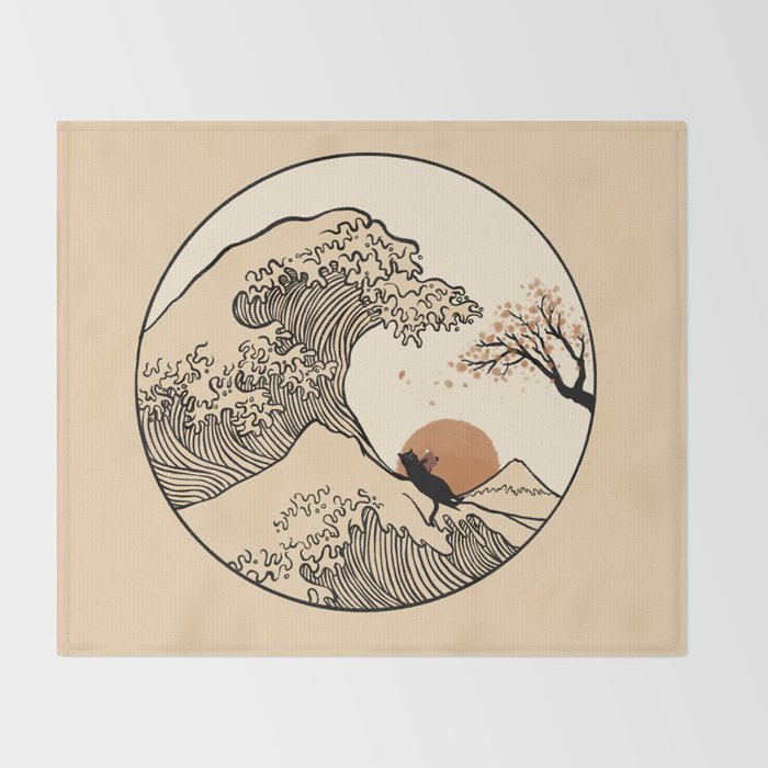 Autumn Tree spring fall Great Wave cat reading Throw Blanket Gallery Image 2