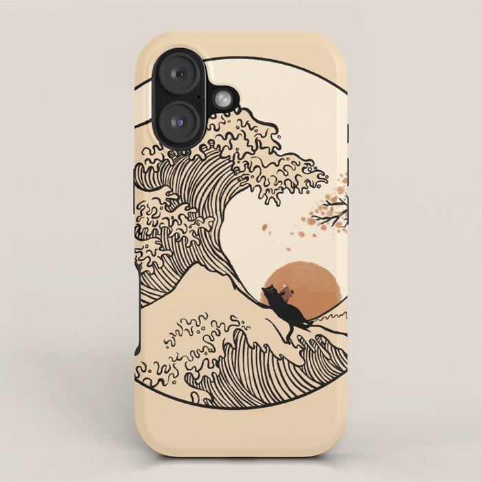Autumn Tree spring fall Great Wave cat reading iPhone Case Gallery Image 1